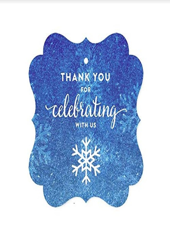 Andaz Press Birthday Fancy Frame Gift Tags, Thank You for Celebrating with Us, Frozen Snowflake, 24-Pack, for Blue Winter Christmas Holiday Gifts Snowflake Gift Tags Thank You Christmas Tags - Image 3